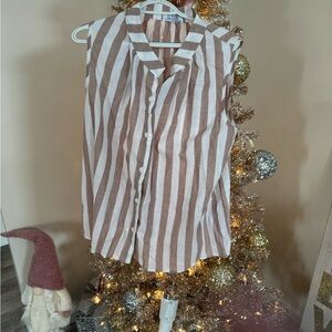 Elle Brown and White Striped Blouse